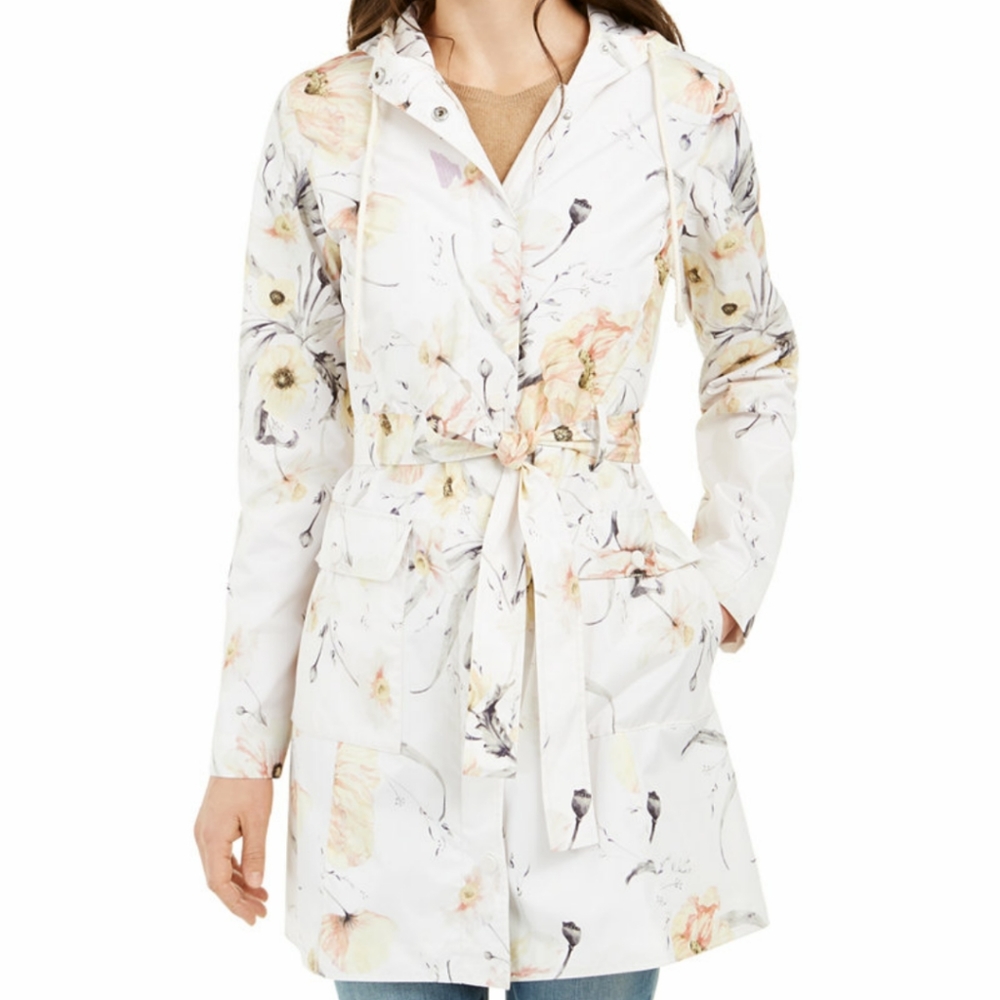 🌷 KENSIE FLORAL PRINT WATER RESISTANT TRENCH COAT LARGE NEW WITH TAGS